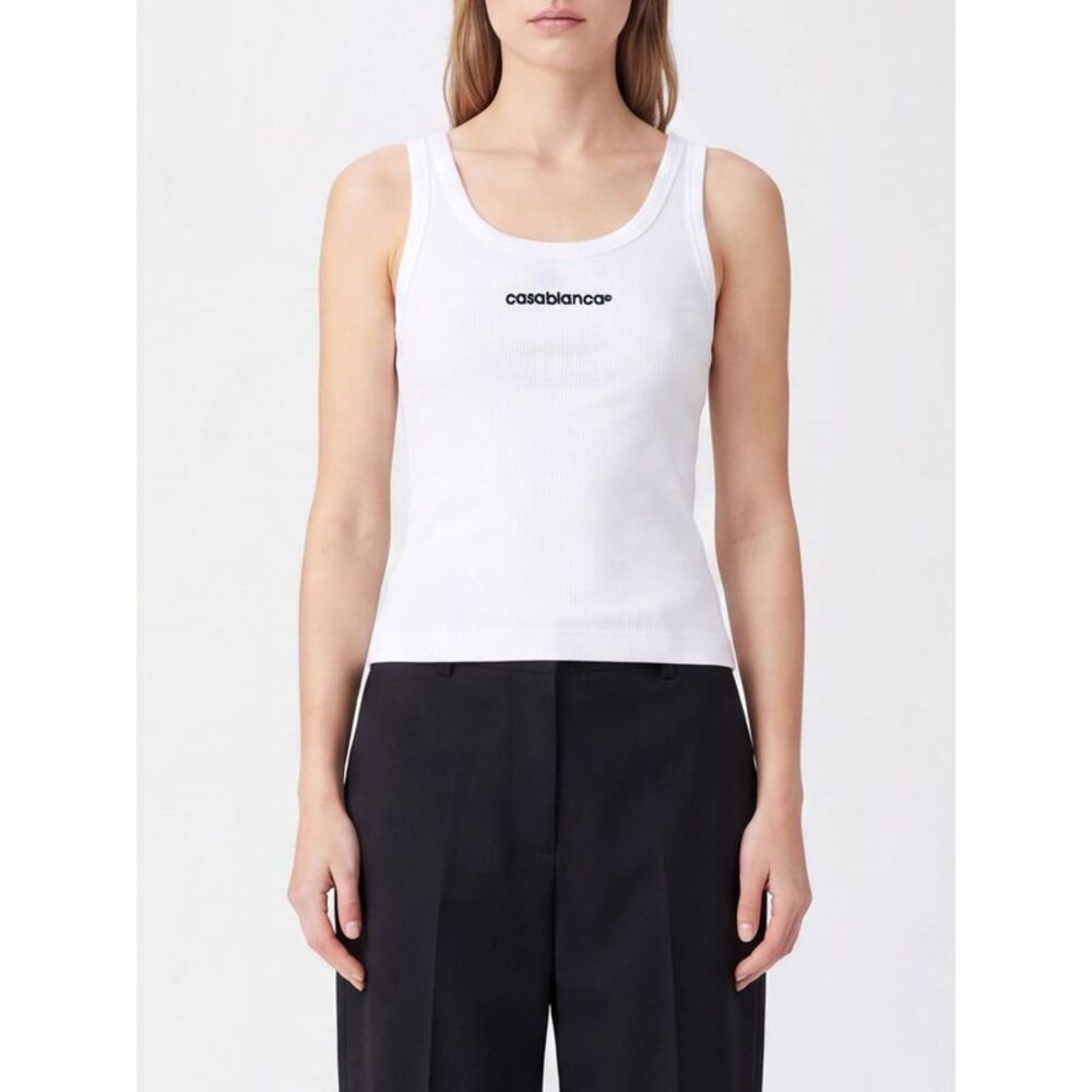 U-Neck Slim Fit Top Casablanca In Stretch Cotton With Contrast Logo